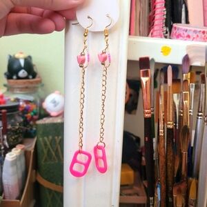 Neon Bottle Cap Drop Earrings "Perfect Pink"